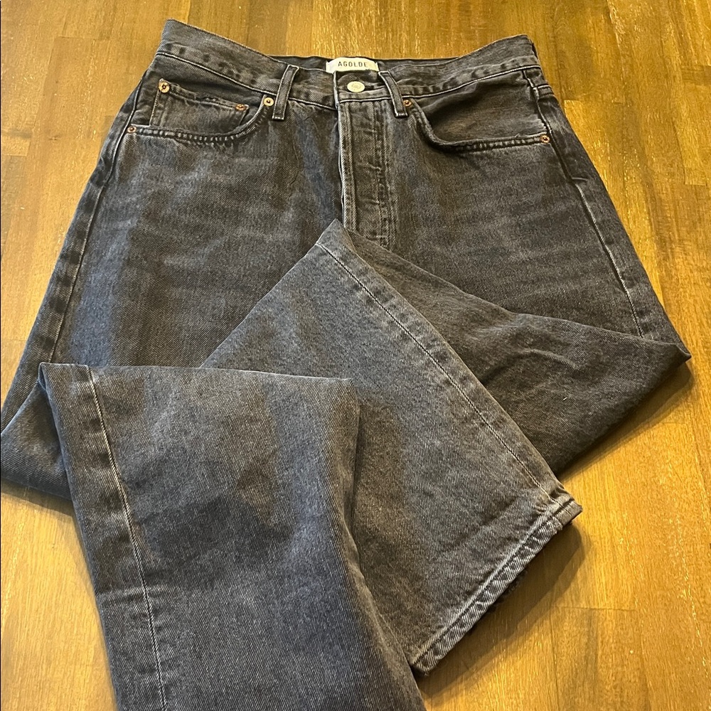 Agolde Women's Straight Leg 90s Jeans in Black 26 button fly - Picture 10 of 11